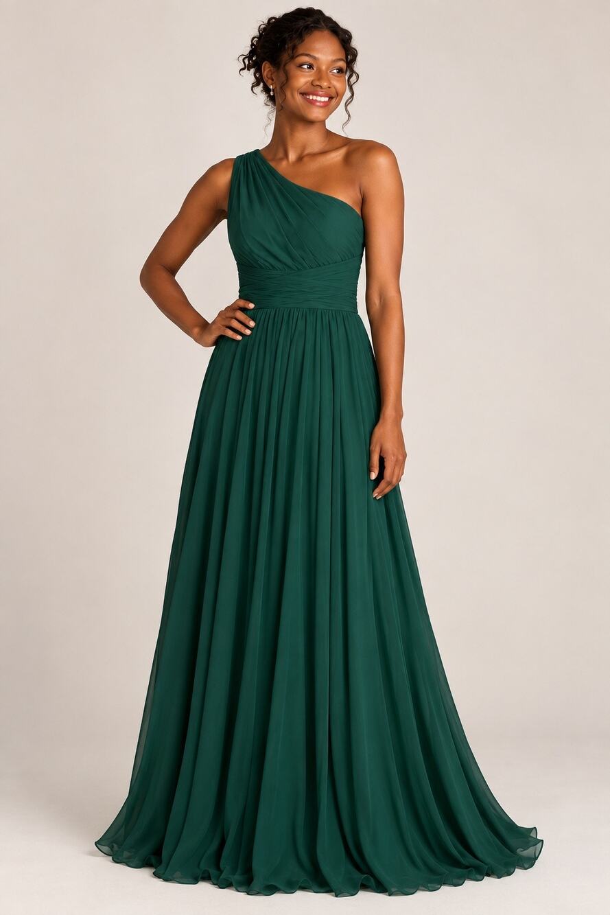 David’s Bridal F19932 Juniper Green Mesh One Shoulder Bridesmaid Dress 0